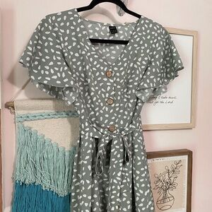 SHEIN Green Flutter Sleeve Wrap Midi Dress